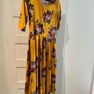 Comfy Soft Floral Long Sleeve Dress in Mustard